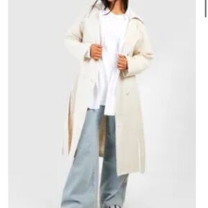 Boohoo Cream Linen-Like Trench Coat